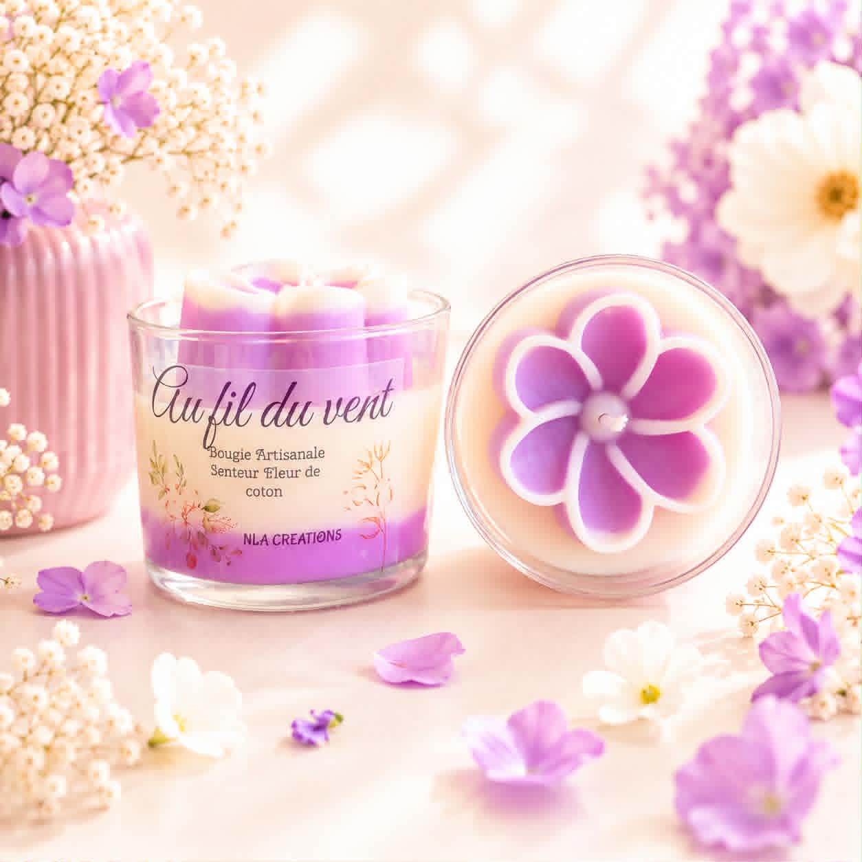Bougie "Au fil du vent" Senteur Fleur de coton