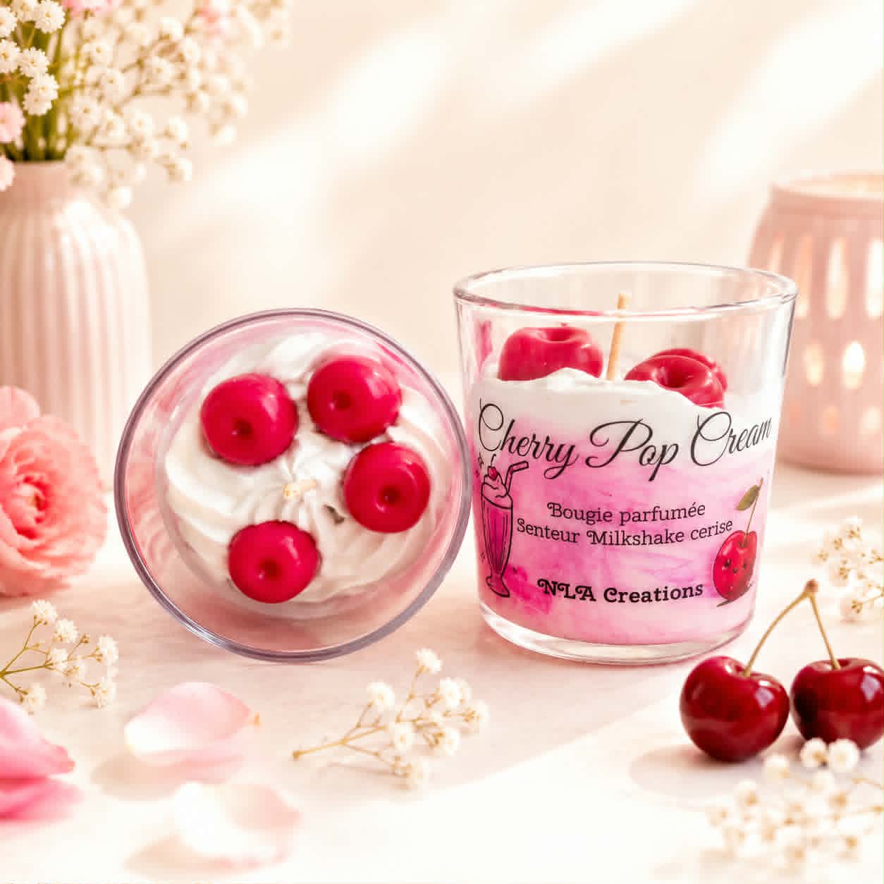 Bougie parfumée Cherry pop cream - Senteur Milkshake Cerise