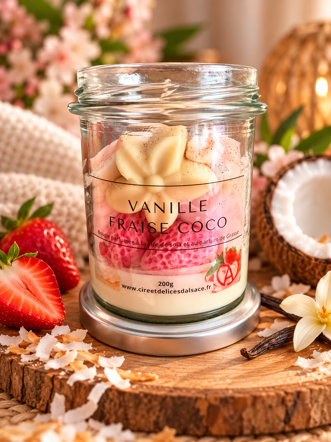 Bougie Gourmande Vanille Fraise Coco